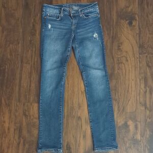 Aeropostale women’s distressed skinny jeans | blue stretch denim modern fit
